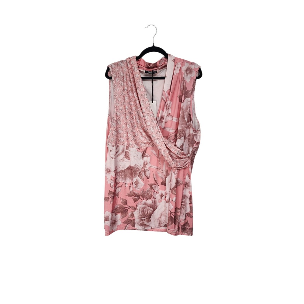 Lily by Firmiana Floral Surplice Wrap Top Womens 3XL Pink NWT